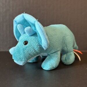 Wild Republic Pocketkins Blue Triceratops Dinosaur Stuffed Animal Plush 5" CLEAN